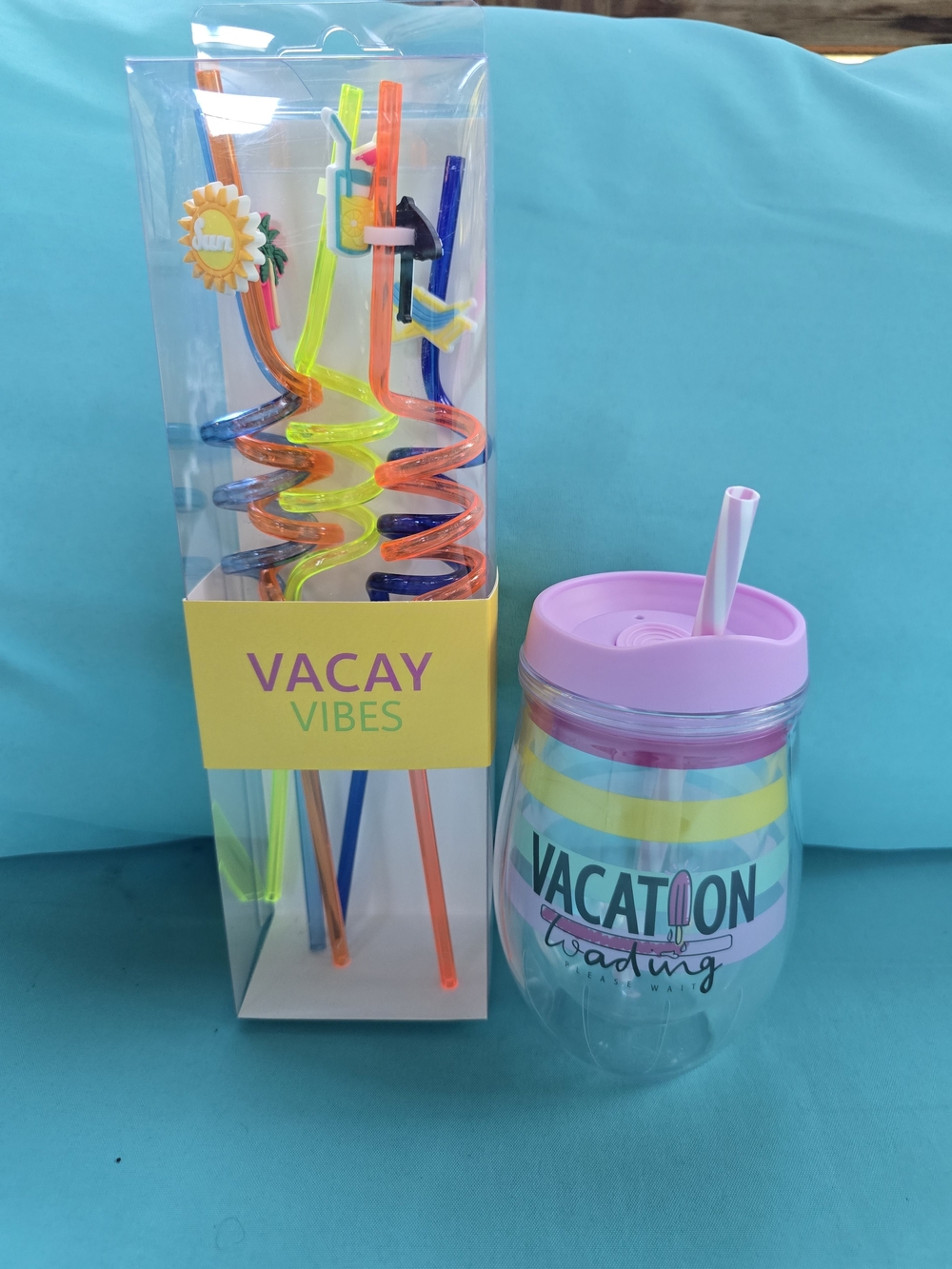 Spiral Party Straws & Pink Lid Vacation Tumbler